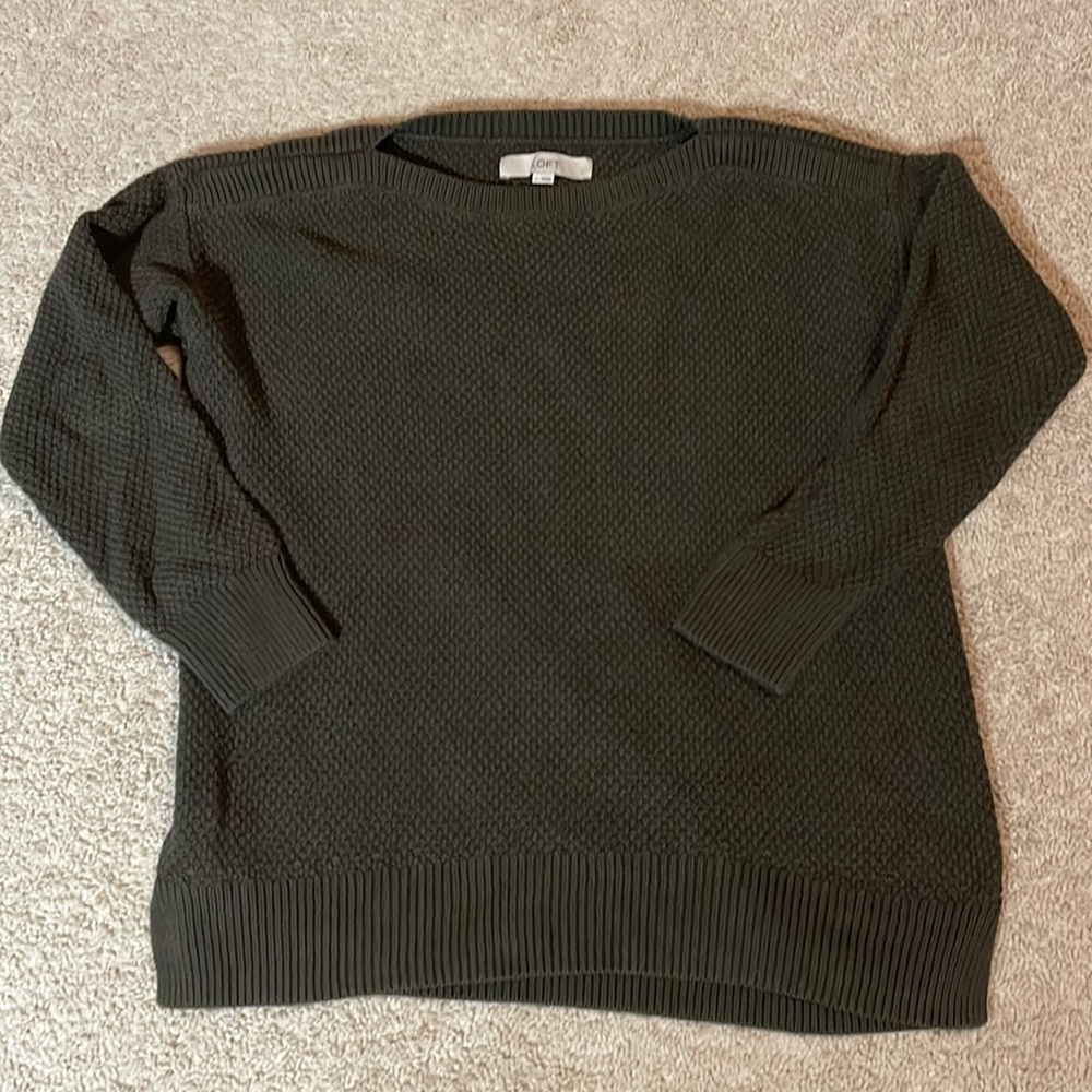 Loft, olive green, boat, neck, knit, sweater, size small